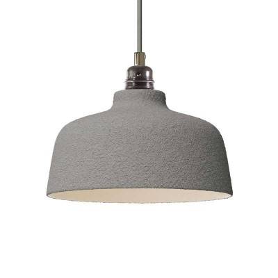 Pendant lamp with textile cable, Cup ceramic lampshade and metal details - Made in Italy - Cement effect - White