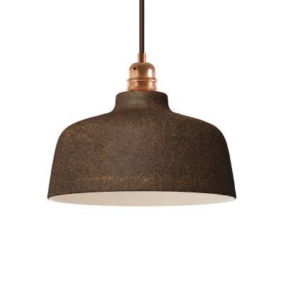 Pendant lamp with textile cable, Cup ceramic lampshade and metal details - Made in Italy - Corten effect - White