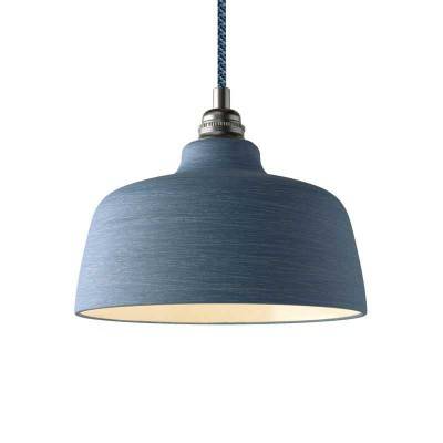 Pendant lamp with textile cable, Cup ceramic lampshade and metal details - Made in Italy - Streaked Avion - White