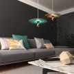 Pendant lamp with textile cable, UFO double-sided wooden lampshade and metal details - Made in Italy