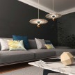 Pendant lamp with textile cable, UFO double-sided wooden lampshade and metal details - Made in Italy