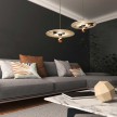 Pendant lamp with textile cable, UFO double-sided wooden lampshade and metal details - Made in Italy