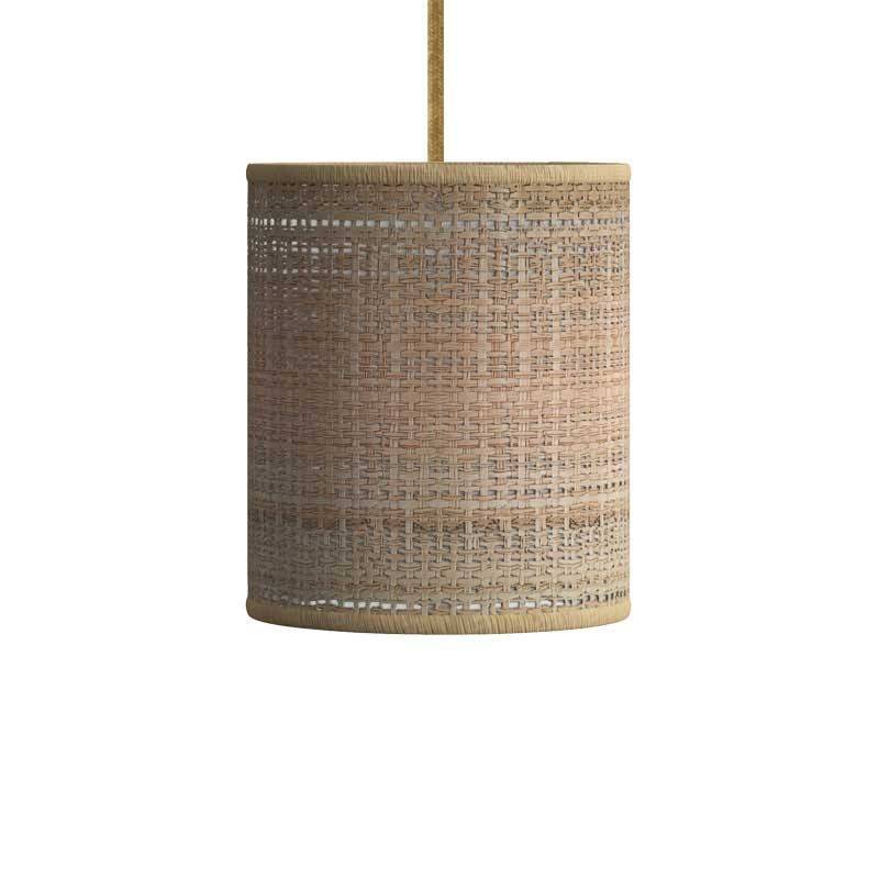 Pendant lamp with textile cable, raffia Cylinder lampshade and metal details - Made in Italy