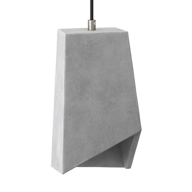 Pendant lamp with textile cable, Prisma cement lampshade and metal finishes - Made in Italy