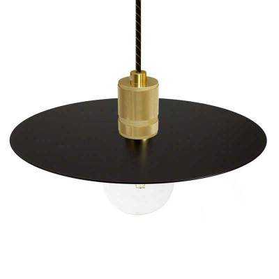 Pendant lamp with textile cable, Ellepi oversized lampshade and knurled lamp holder - Made in Italy - Black