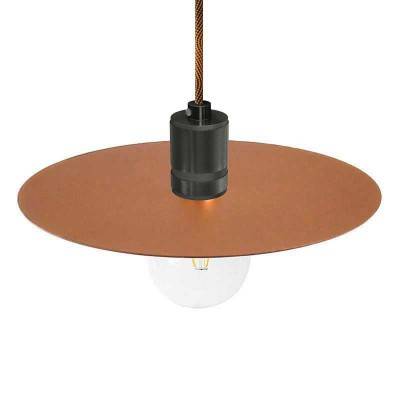 Pendant lamp with textile cable, Ellepi oversized lampshade and knurled lamp holder - Made in Italy - Copper