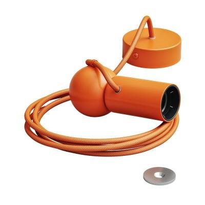 Magnetico®-Pendel suspension lamp with textile cable and adjustable magnetic lamp holder - Made in Italy - Orange