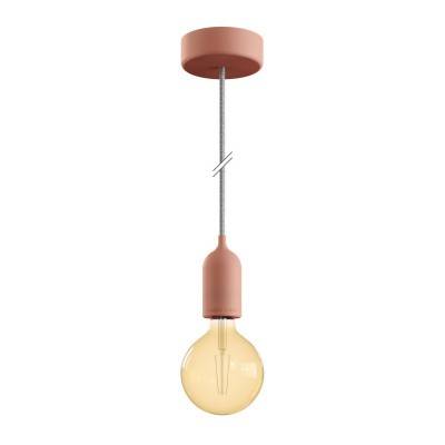 EIVA PASTEL Outdoor pendant lamp with 1,5 mt textile cable, colorful silicone ceiling rose and lamp holder IP65 water resistant - Salmon