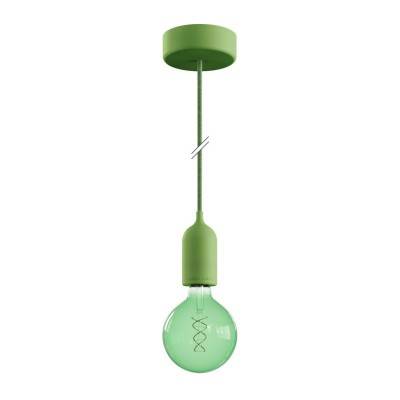 EIVA PASTEL Outdoor pendant lamp with 1,5 mt textile cable, colorful silicone ceiling rose and lamp holder IP65 water resistant - Soft green