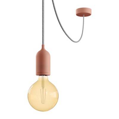 EIVA PASTEL Outdoor pendant lamp with 5 mt  textile cable, decentralizer,  ceiling rose and lamp holder IP65 water resistant - Salmon