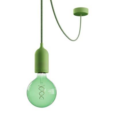 EIVA PASTEL Outdoor pendant lamp with 5 mt  textile cable, decentralizer,  ceiling rose and lamp holder IP65 water resistant - Soft green