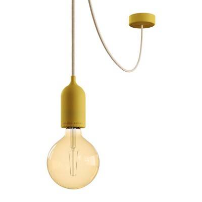 EIVA PASTEL Outdoor pendant lamp with 5 mt  textile cable, decentralizer,  ceiling rose and lamp holder IP65 water resistant - Yellow mustard