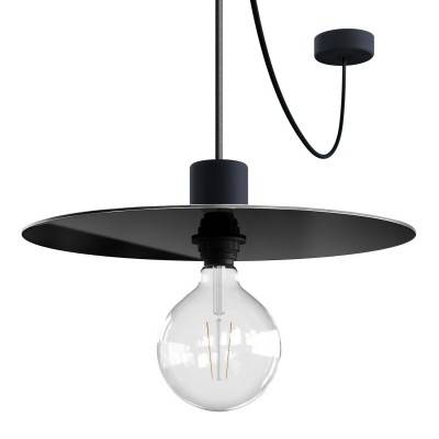 EIVA ELEGANT Pendant light with 5 m fabric cable, Ellepì lampshade, ceiling rose and lamp holder in IP65 waterproof silicone - Black