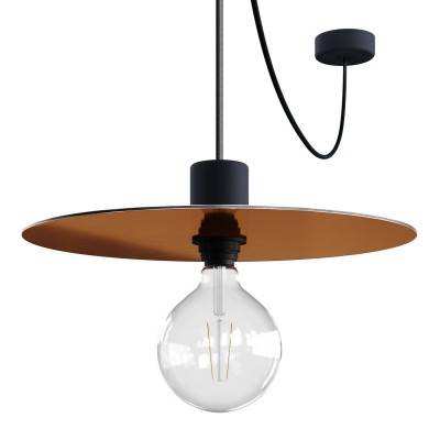 EIVA ELEGANT Pendant light with 5 m fabric cable, Ellepì lampshade, ceiling rose and lamp holder in IP65 waterproof silicone - Brushed copper - Brushed bronze