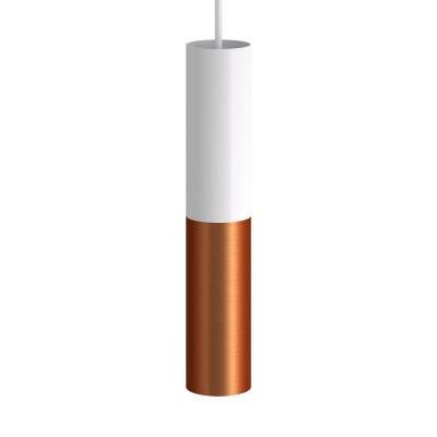 Tub-E14, spotlight double metal tube, with double E-14 lamp holder ring - Matt White - Brushed copper