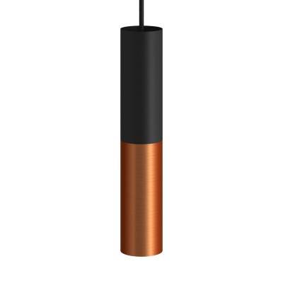 Tub-E14, spotlight double metal tube, with double E-14 lamp holder ring - Black - Brushed copper