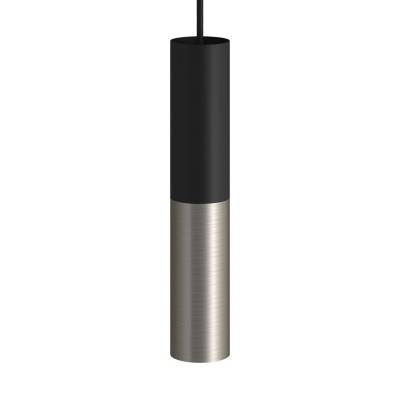 Made in Italy pendant lamp complete with fabric cable and Tub-E14 double lampshade - Black - Brushed titanium