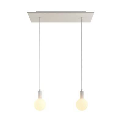 2-light pendant lamp with 675 mm rectangular XXL Rose-One, featuring fabric cable and metal finishes - Matt White Dibond