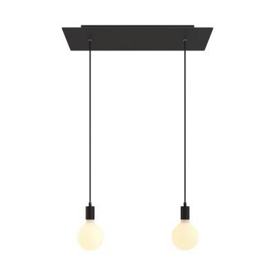 2-light pendant lamp with 675 mm rectangular XXL Rose-One, featuring fabric cable and metal finishes - Matt Black Dibond