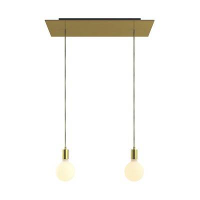 2-light pendant lamp with 675 mm rectangular XXL Rose-One, featuring fabric cable and metal finishes - Satin Brass Dibond