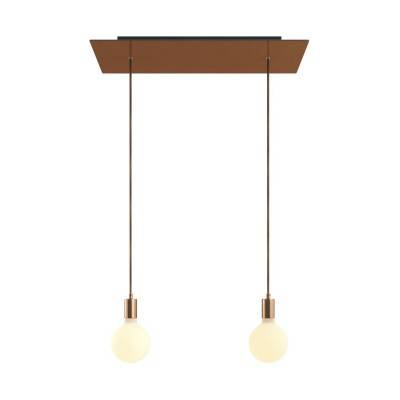 2-light pendant lamp with 675 mm rectangular XXL Rose-One, featuring fabric cable and metal finishes - Satin Copper Dibond