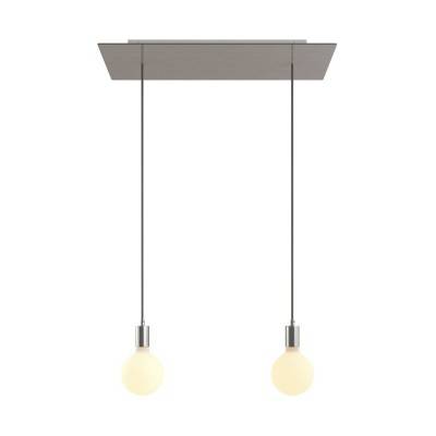 2-light pendant lamp with 675 mm rectangular XXL Rose-One, featuring fabric cable and metal finishes - Satin Steel Dibond