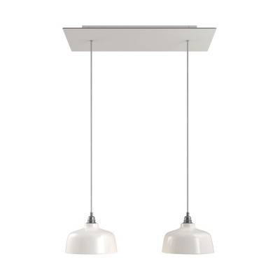 2-light pendant lamp with 675 mm rectangular XXL Rose-One, featuring with fabric cable and Coppa lampshade - Matt White Dibond