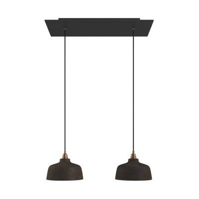 2-light pendant lamp with 675 mm rectangular XXL Rose-One, featuring with fabric cable and Coppa lampshade - Matt Black Dibond