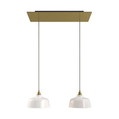 2-light pendant lamp with 675 mm rectangular XXL Rose-One, featuring with fabric cable and Coppa lampshade - Satin Brass Dibond