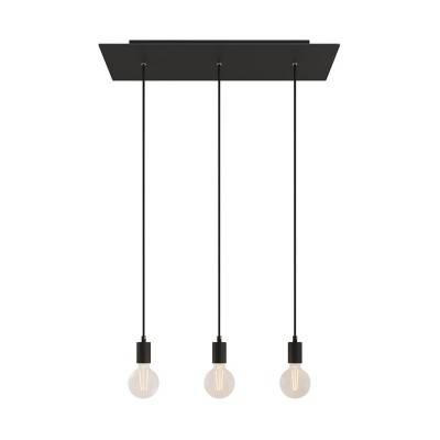 3-light pendant lamp with 675 mm rectangular XXL Rose-One, featuring fabric cable and metal finishes - Matt Black Dibond