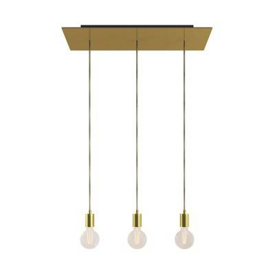 3-light pendant lamp with 675 mm rectangular XXL Rose-One, featuring fabric cable and metal finishes - Satin Brass Dibond