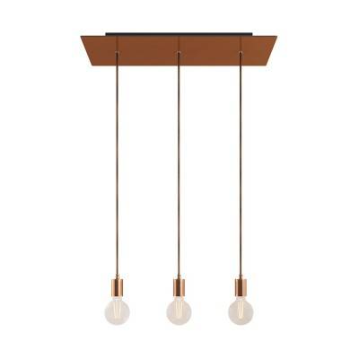 3-light pendant lamp with 675 mm rectangular XXL Rose-One, featuring fabric cable and metal finishes - Satin Copper Dibond