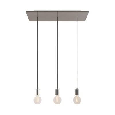 3-light pendant lamp with 675 mm rectangular XXL Rose-One, featuring fabric cable and metal finishes - Satin Steel Dibond