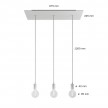 3-light pendant lamp with 675 mm rectangular XXL Rose-One, featuring fabric cable and metal finishes