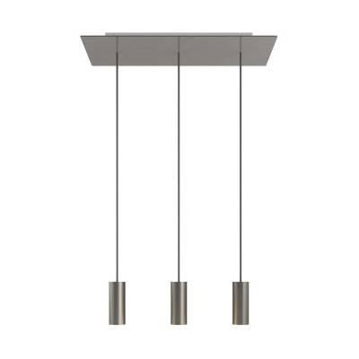 3-light pendant lamp with 675 mm rectangular XXL Rose-One, featuring fabric cable and metal Tub-E14 lampshade - Satin Steel Dibond