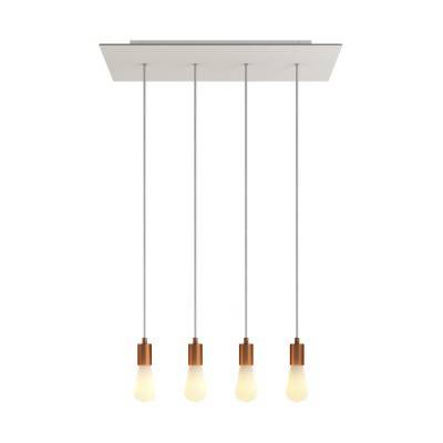 4-light pendant lamp with 675 mm rectangular XXL Rose-One, featuring fabric cable and metal finishes - Matt White Dibond