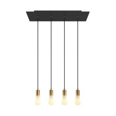 4-light pendant lamp with 675 mm rectangular XXL Rose-One, featuring fabric cable and metal finishes - Matt Black Dibond