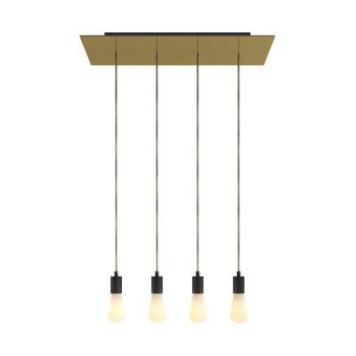 4-light pendant lamp with 675 mm rectangular XXL Rose-One, featuring fabric cable and metal finishes - Satin Brass Dibond