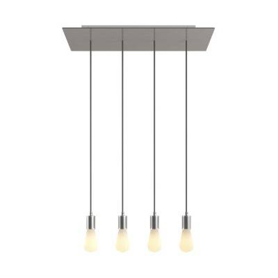 4-light pendant lamp with 675 mm rectangular XXL Rose-One, featuring fabric cable and metal finishes - Satin Steel Dibond