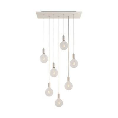 7-light pendant lamp with 675 mm rectangular XXL Rose-One, featuring fabric cable and metal finishes - Matt White Dibond