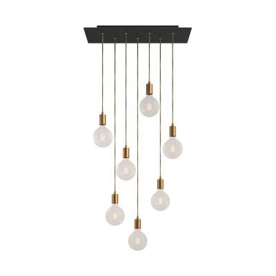 7-light pendant lamp with 675 mm rectangular XXL Rose-One, featuring fabric cable and metal finishes - Matt Black Dibond