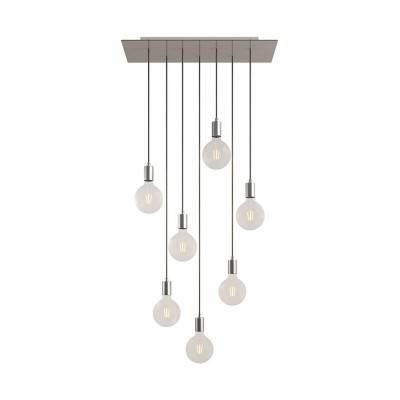 7-light pendant lamp with 675 mm rectangular XXL Rose-One, featuring fabric cable and metal finishes - Satin Steel Dibond