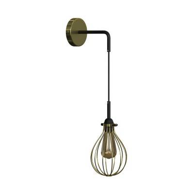 Fermaluce Metal wall light with pendant Drop lampshade and bent extension - Black - Brass