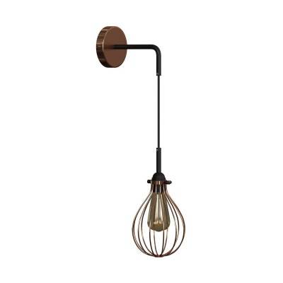 Fermaluce Metal wall light with pendant Drop lampshade and bent extension - Black - Copper