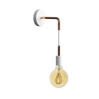 Fermaluce Metal wall light with bent extension and pendant lamp holder - White - Copper