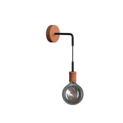 Fermaluce Leather, leather covered wooden wall light with bent extension and pendant lamp holder - Leather - Black