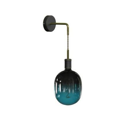 Fermaluce Leather, leather covered wooden wall light with bent extension and pendant lamp holder - Black - Brass