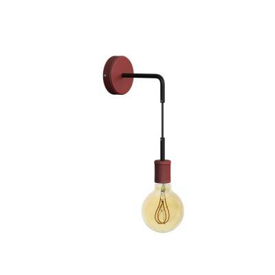 Fermaluce Leather, leather covered wooden wall light with bent extension and pendant lamp holder - Burgundy - Black