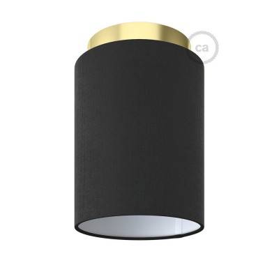 Fermaluce Metal with Cylinder Lampshade, Ø 15cm h18cm, metal finish wall or ceiling flush light - Brass - Black Canvas