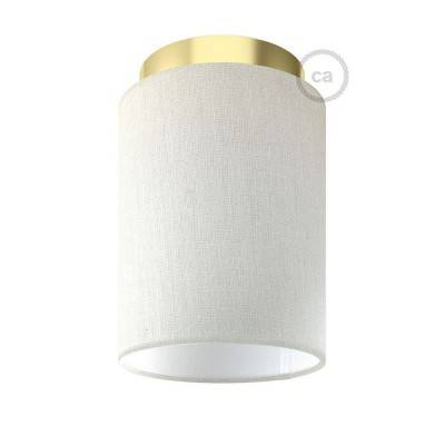 Fermaluce Metal with Cylinder Lampshade, Ø 15cm h18cm, metal finish wall or ceiling flush light - Brass - White Raw Cotton